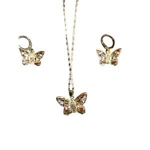 Laminated Gold Butterfly Necklace Earrings Jewelry Set Gold  Lady Guadalupe